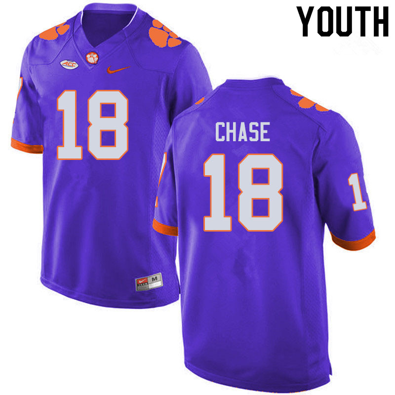 Youth #18 T.J. Chase Clemson Tigers College Football Jerseys Sale-Purple